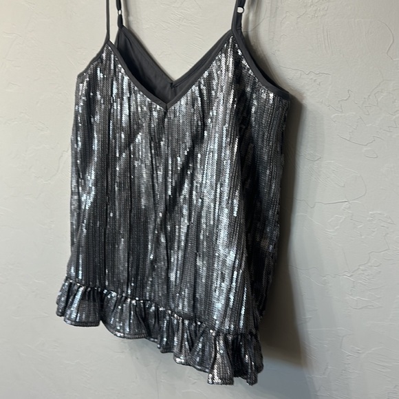 Anthropologie grey sequin ruffle tank top size 4. NWT - Picture 3 of 10